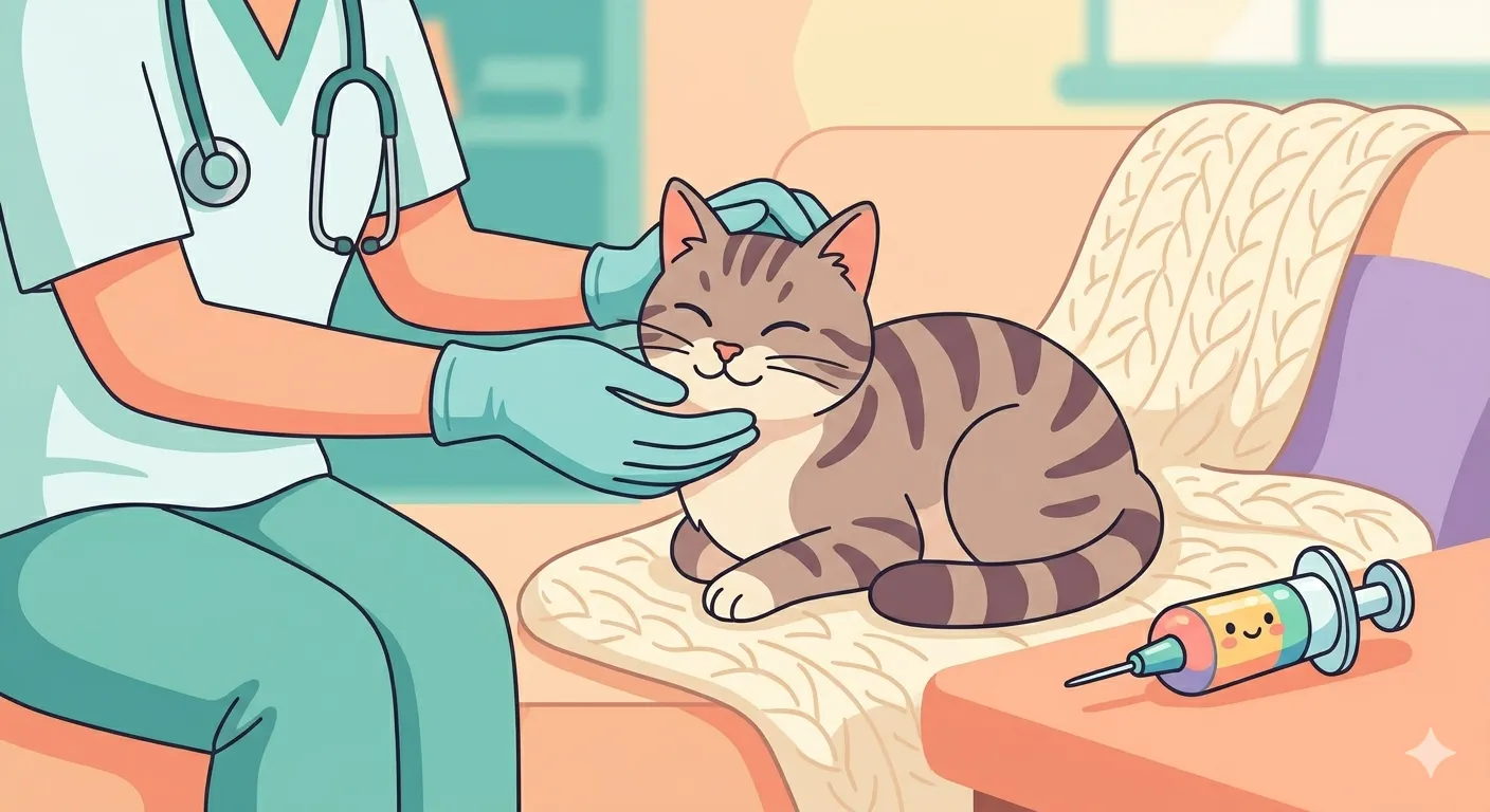 Gato tranquilo sendo vacinado em casa